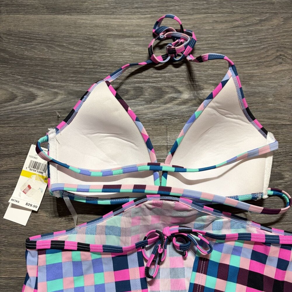 Hula Honey Plaid Tankini Halter Top Medium Preppy Swim Wear Bathing Suit - Picture 8 of 11